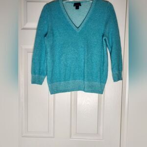 J.Crew L Blue 3/4 Sleeve V-neck ITALIAN CASHMERE  Women’s Sweater Pullover